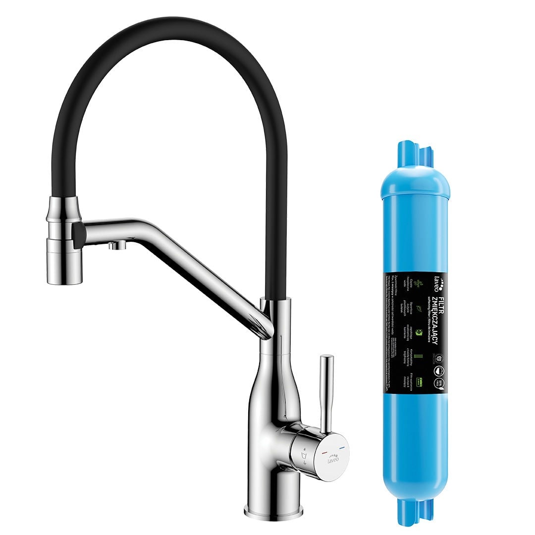 Laveo Bateria kuchenna Colina Eco z ruchomą elastyczną wylewką z filtrem zmiękczającym chrom/czarny BC2D778D