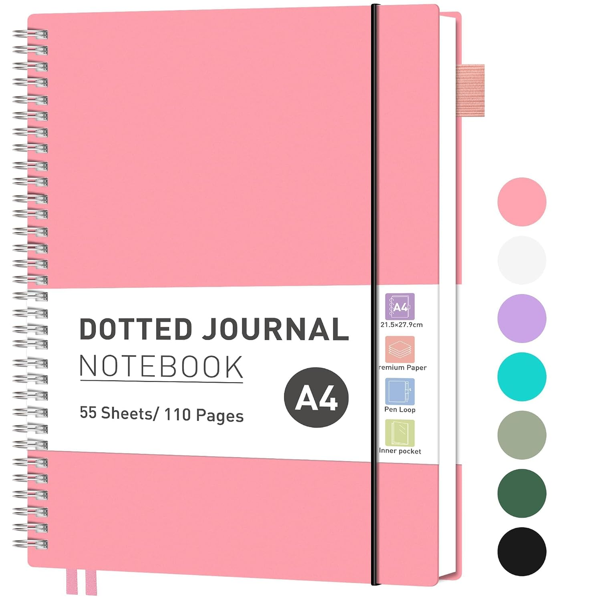 Notatnik w kropki A4 RETTACY, bullet journal 55 kartek, 100 g/m2, różowy