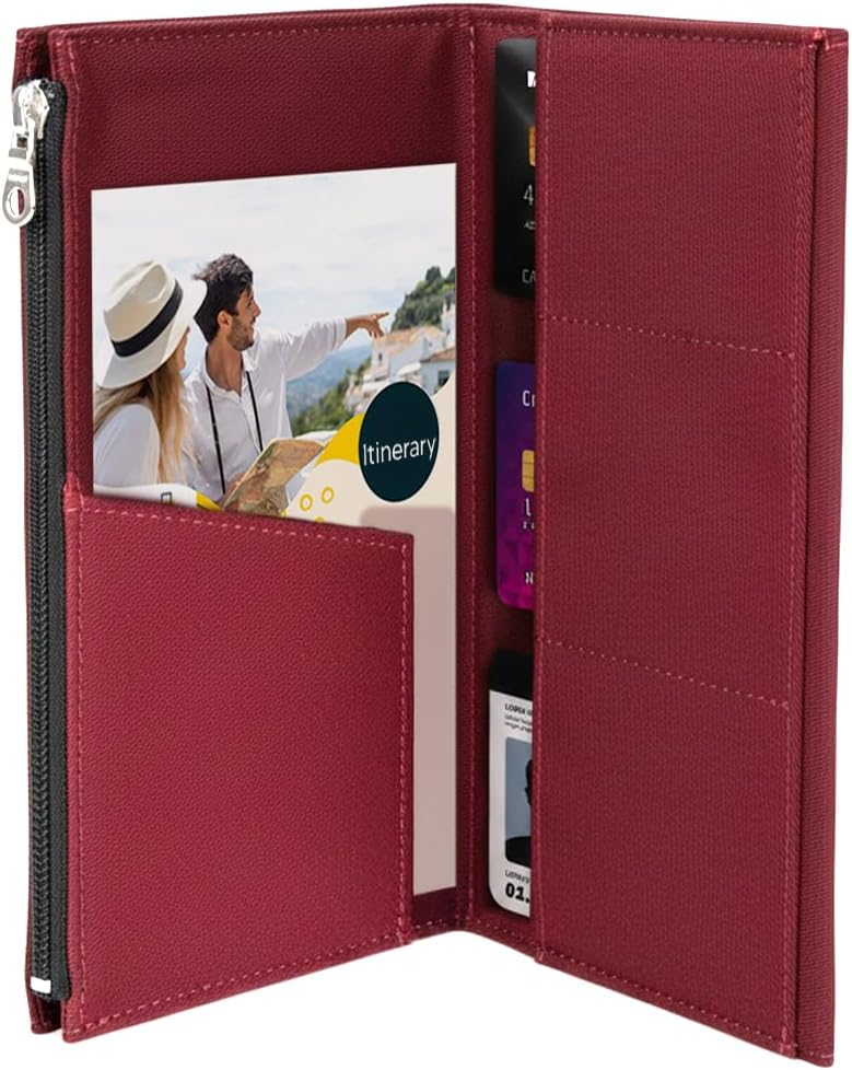 Etui z kieszeniami na karty do notatnika podróżnego 21x11 cm bordowe