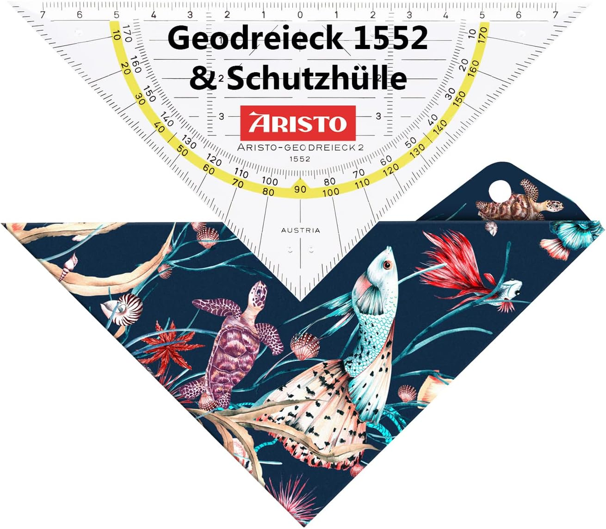 Ekierka geometryczna 16 cm z etui Geocover Marine Life, Aristo AR18002B