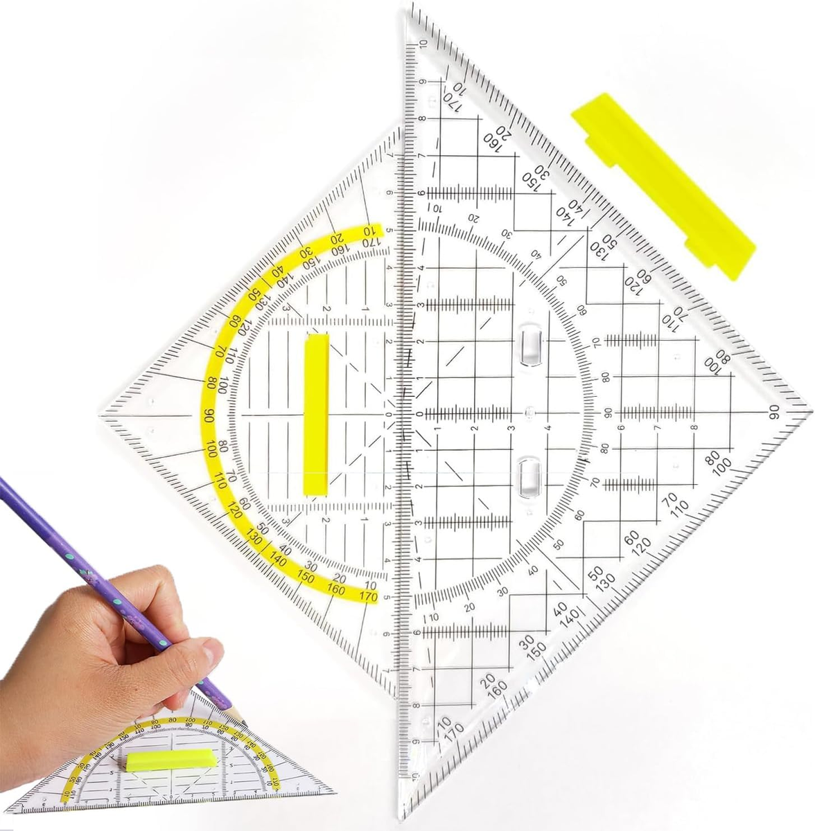 Ekierka geometryczna 2 szt. przezroczysta z żółtym uchwytem do szkoły