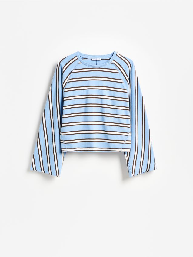 Reserved - Bawełniany longsleeve w paski - jasnoniebieski