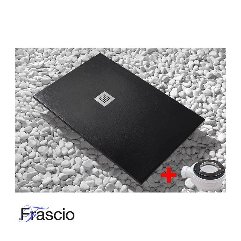 Brodzik Vulcano Line Slim Black 90x140 cm z żywicy syntetycznej i proszku marmurowego z wolnym odpływem - FRASCIO