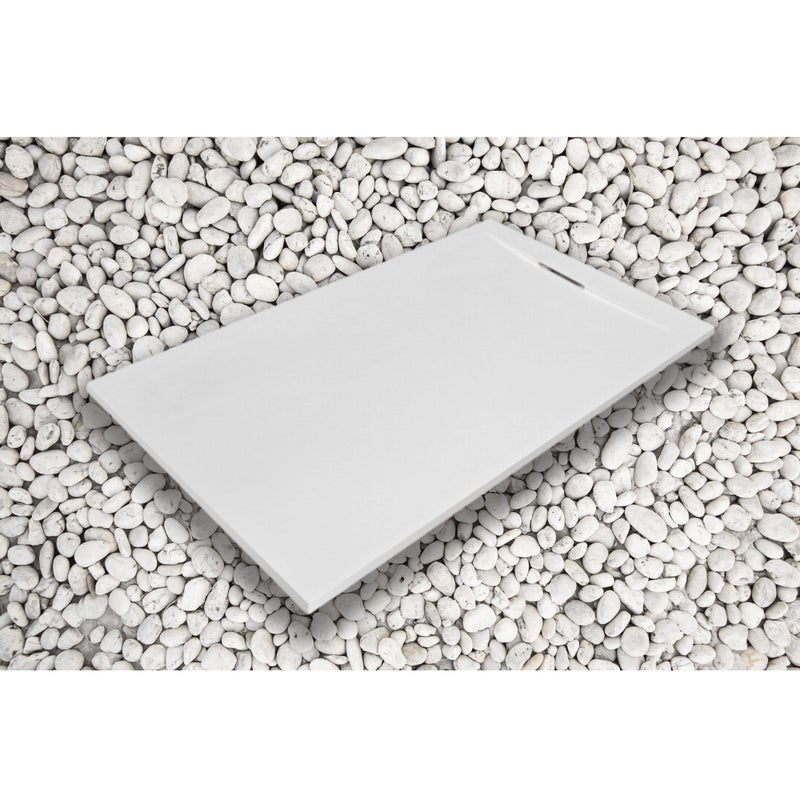 FRASCIO Brodzik 155X70 cm BIAŁY Vulcano Line PLUS z żywicy i proszku marmurowego z kratką boczną z MARMORESINA