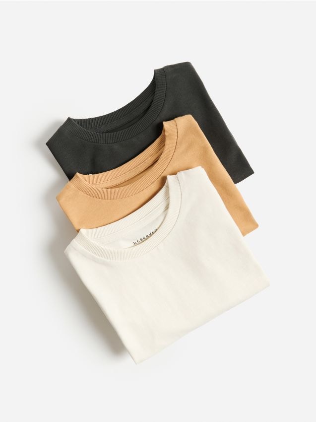 Reserved - Bawełniany longsleeve 3 pack - beżowy