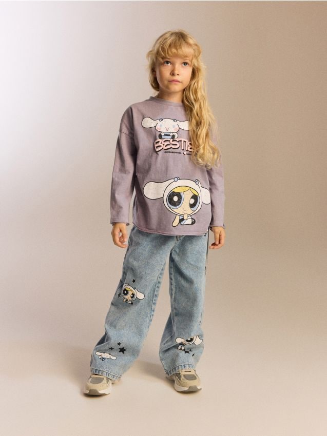 Reserved - Jeansy wide leg Hello Kitty and Friends x The Powerpuff Girls - niebieski