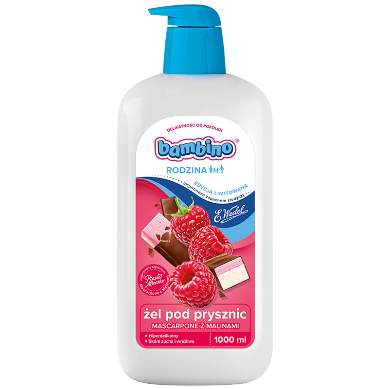 Bambino Rodzina, żel pod prysznic, mascarpone z malinami, 1l