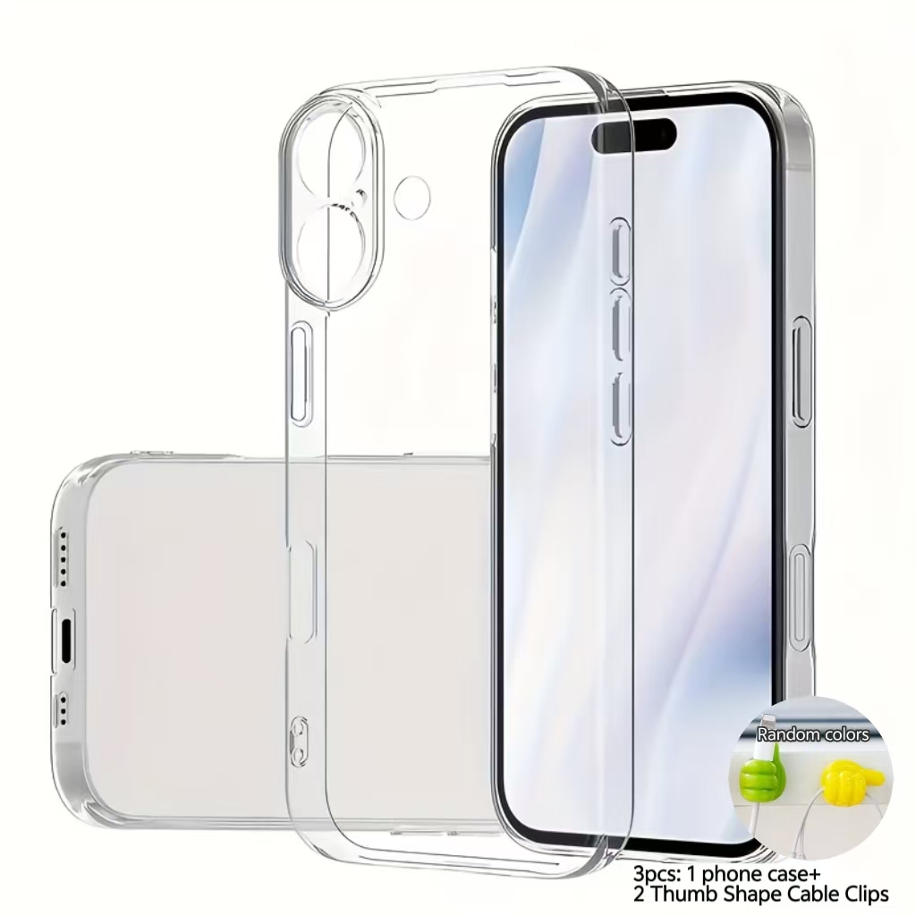TEMU Etui na telefon - 3 sztuki (1 etui na telefon i 2 sztuki klipsów na kabel w kształcie kciuka) , przezroczyste, ultracienkie, twarde etui na