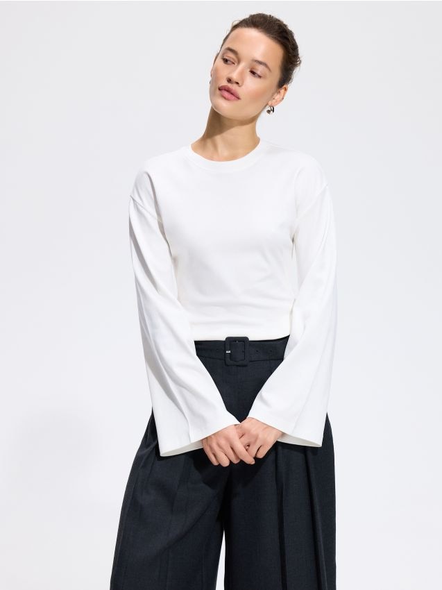 Reserved - Bawełniany longsleeve - złamana biel