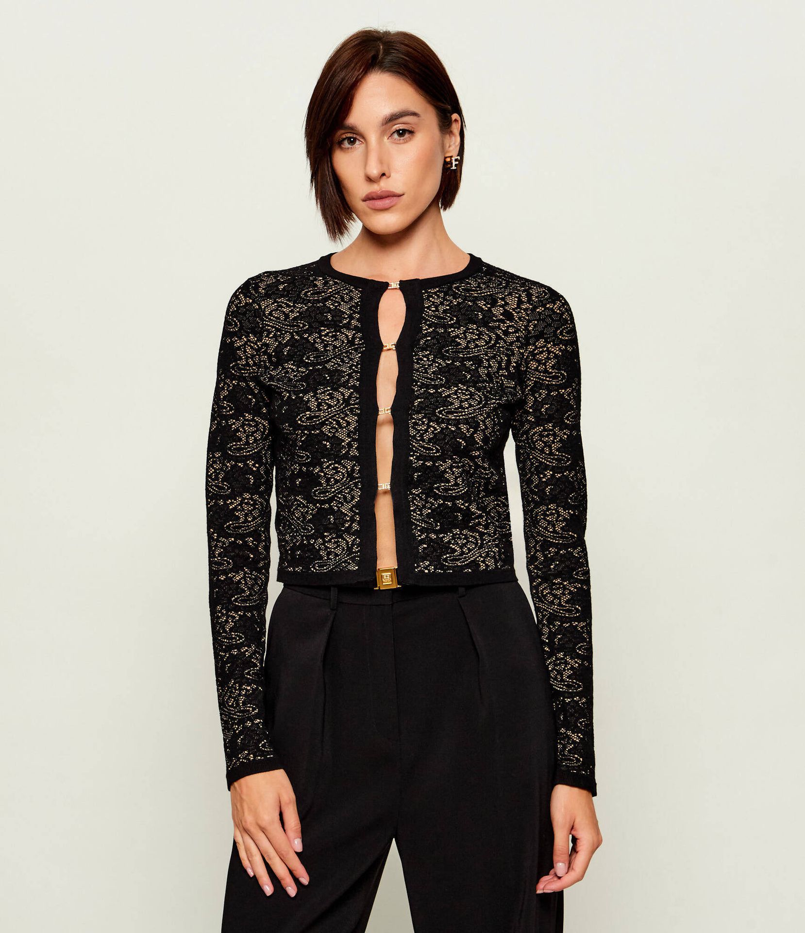 Elisabetta Franchi Koronkowy kardigan Slim Fit