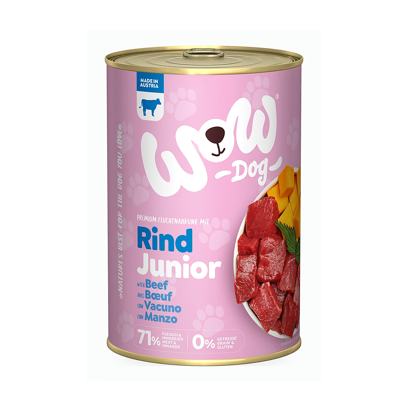 WOW Junior Rind – wołowina z dynią i pokrzywą dla szczeniąt (400g)