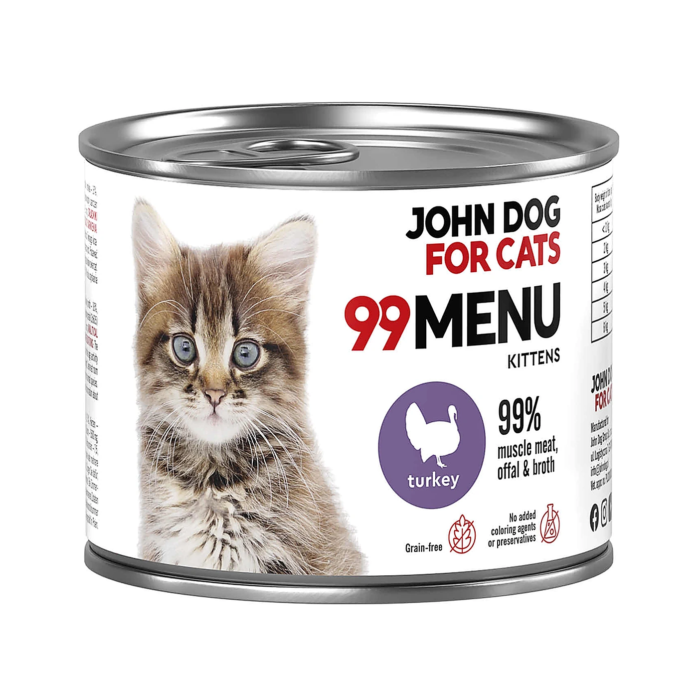 Karma mokra dla kociąt Indyk 99 MENU John Dog for Cats 200g