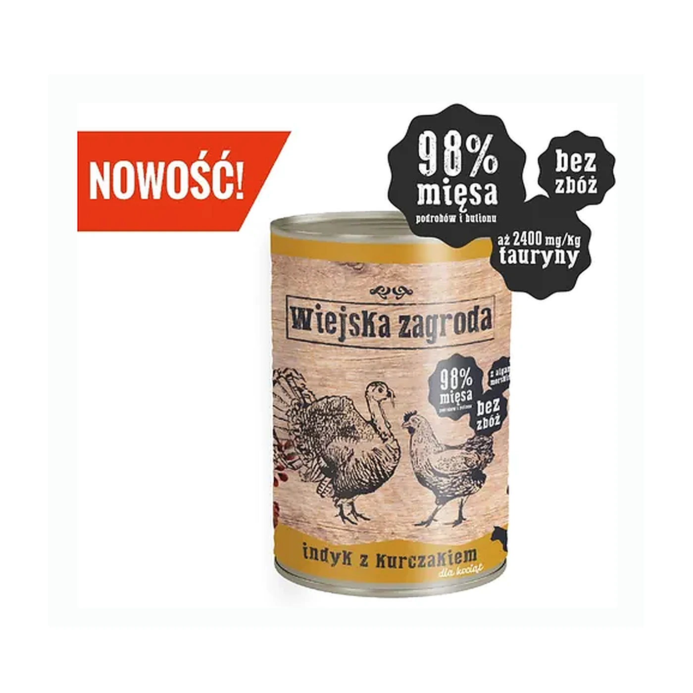 Wiejska Zagroda Karma mokra dla kota Indyk z kurczakiem (kociak) 400g
