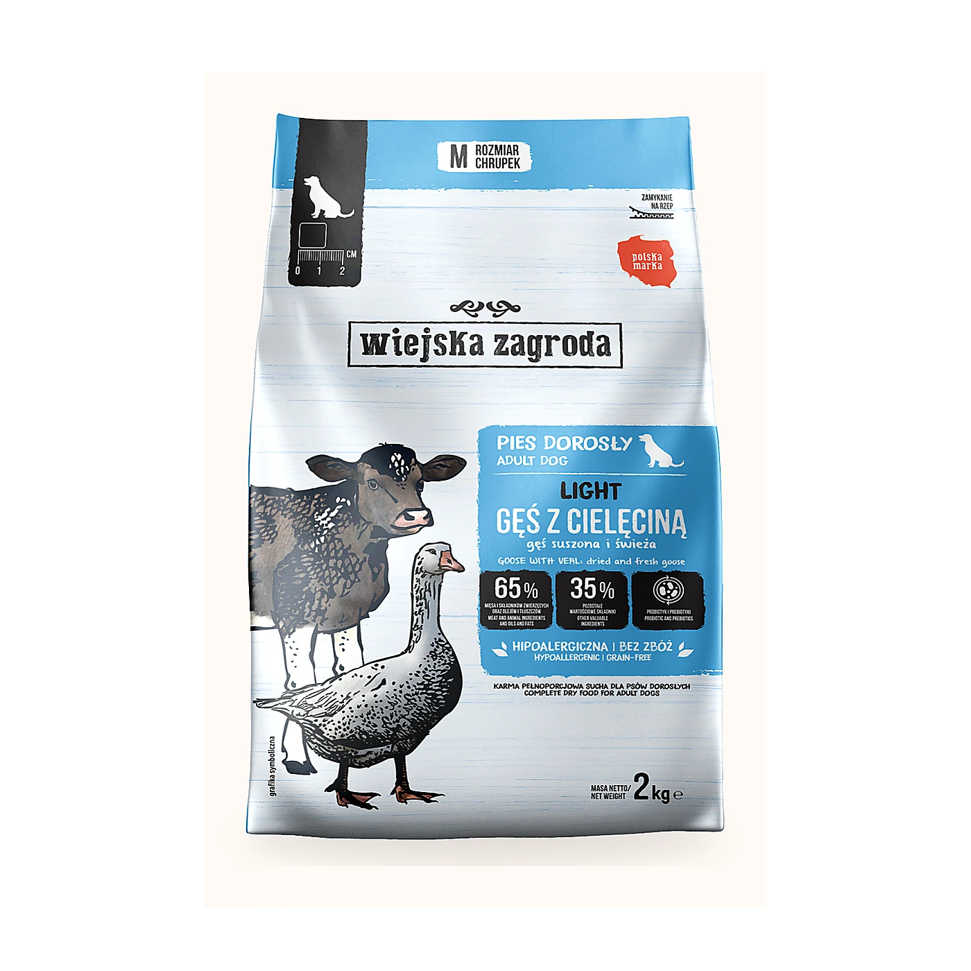 Wiejska Zagroda Karma sucha dla psa Light Gęś z cielęciną Prebiotyk i probiotyk (dorosły) 2kg