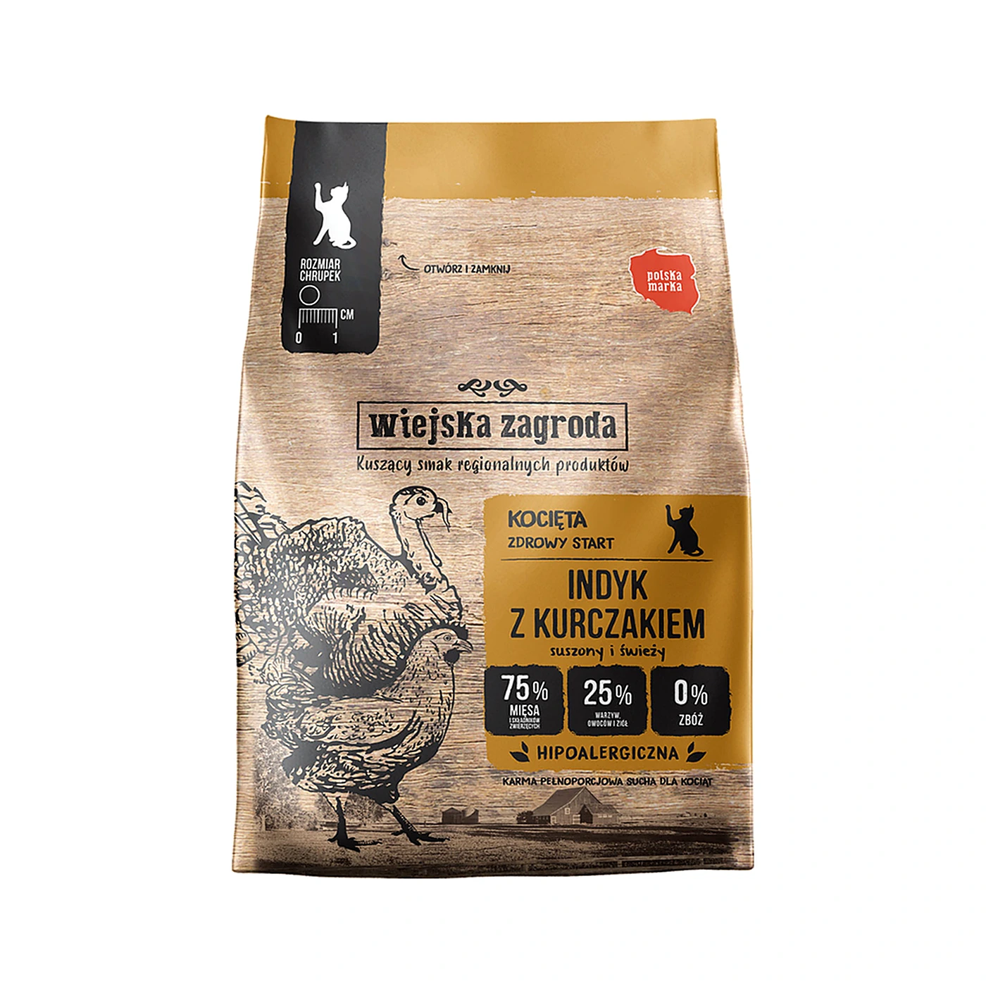 Wiejska Zagroda Karma sucha dla kota Indyk z kurczakiem (kociak) 400g