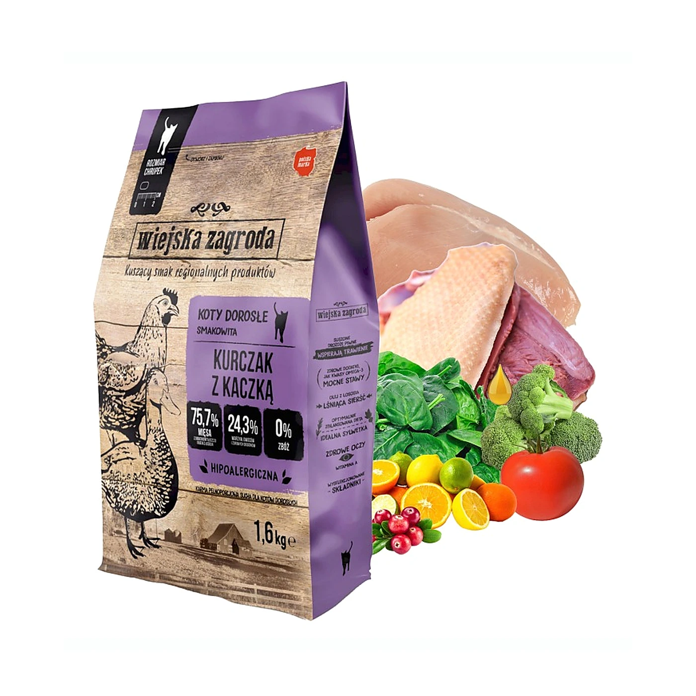 Wiejska Zagroda Karma sucha dla kota Kurczak z kaczką (dorosły) 1,6kg