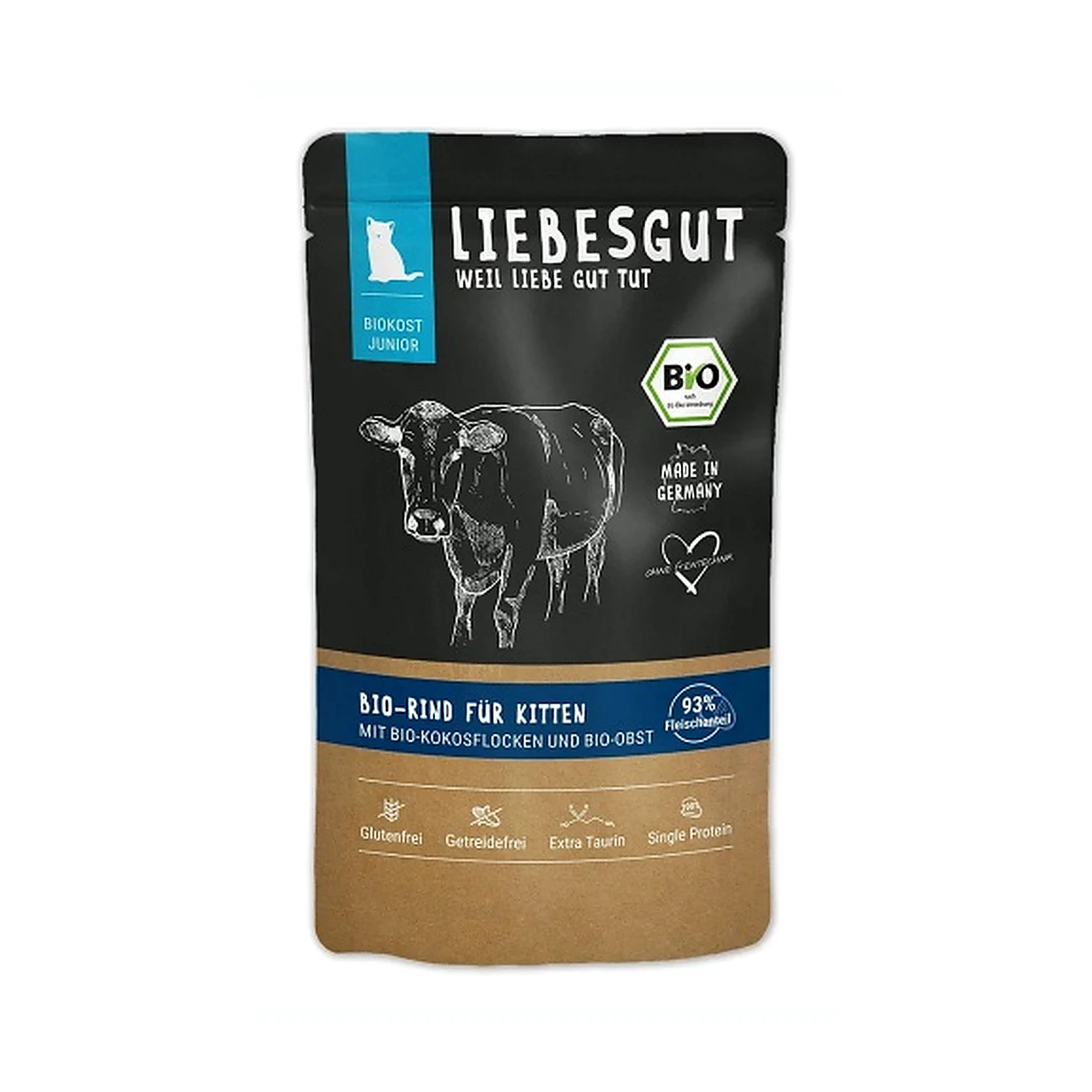 LIEBESGUT CAT Junior Bio Rind; ekologiczna wołowina z płatkami kokosowymi dla kociąt (100g)