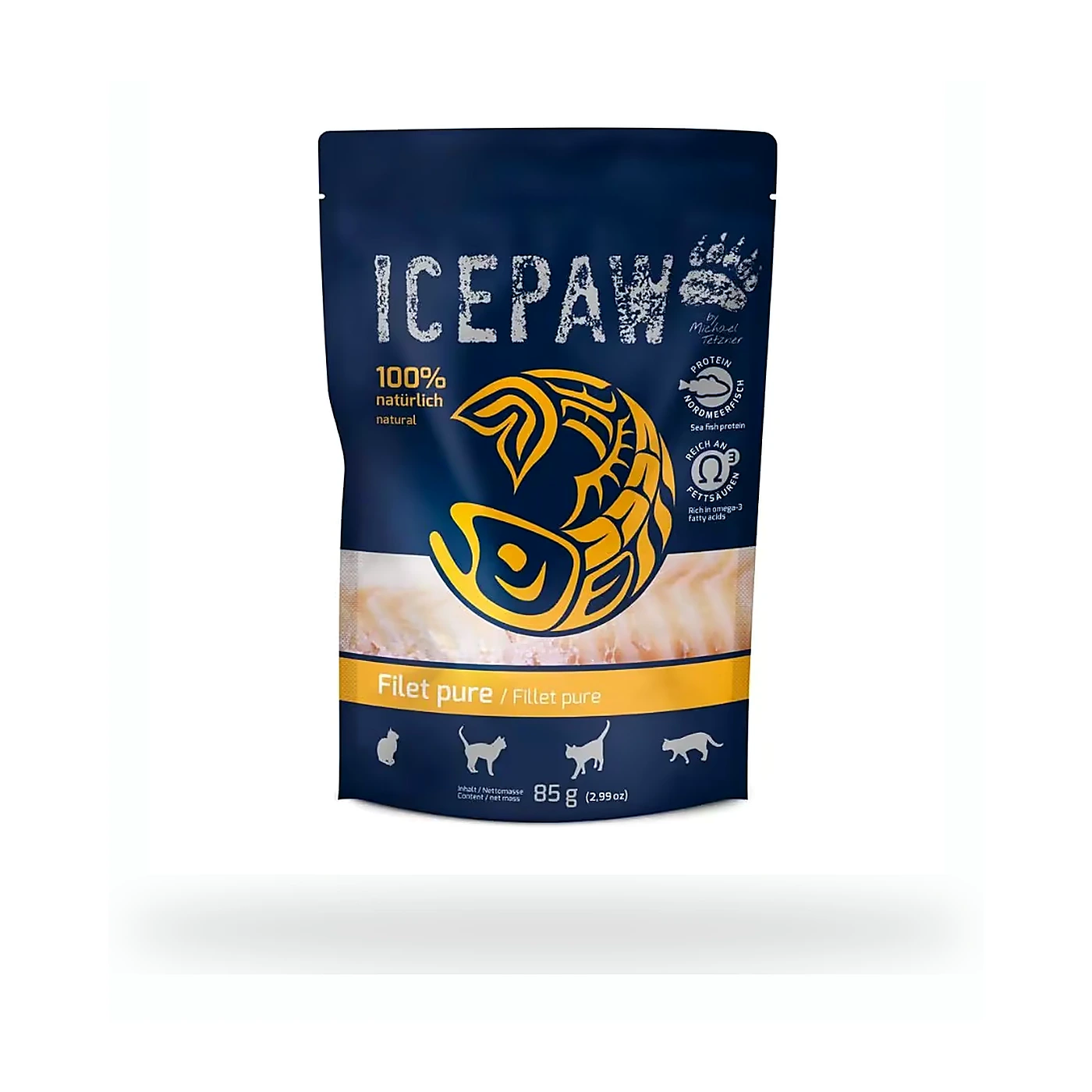 ICEPAW Cat filet pure; łosoś i dorsz pełnoporcjowa karma dla kotów (85g)