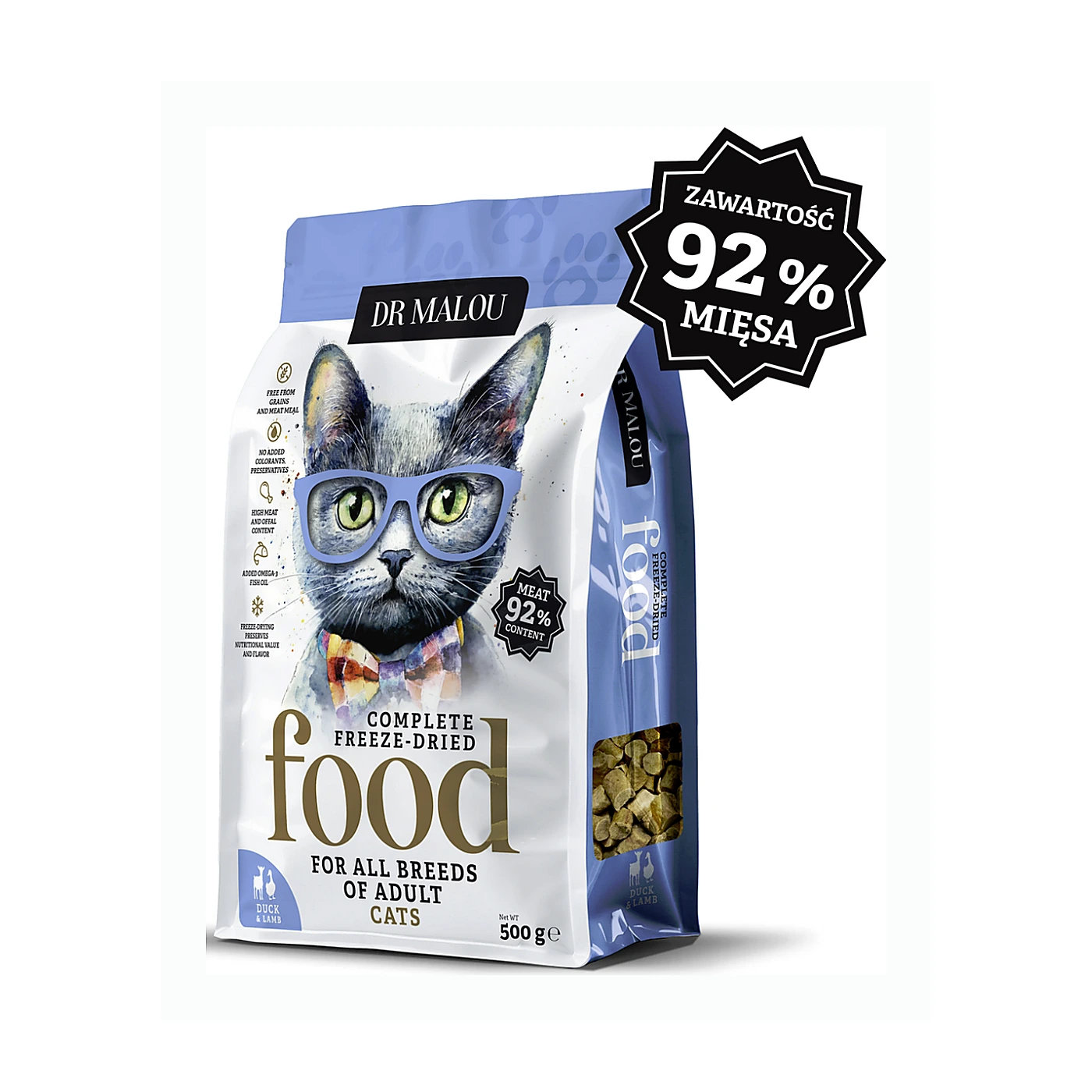 DR. MALOU Kaczka z jagnięciną 500g- KOT KARMA- Adult Cats liofilizowana karma pełnoporcjowa