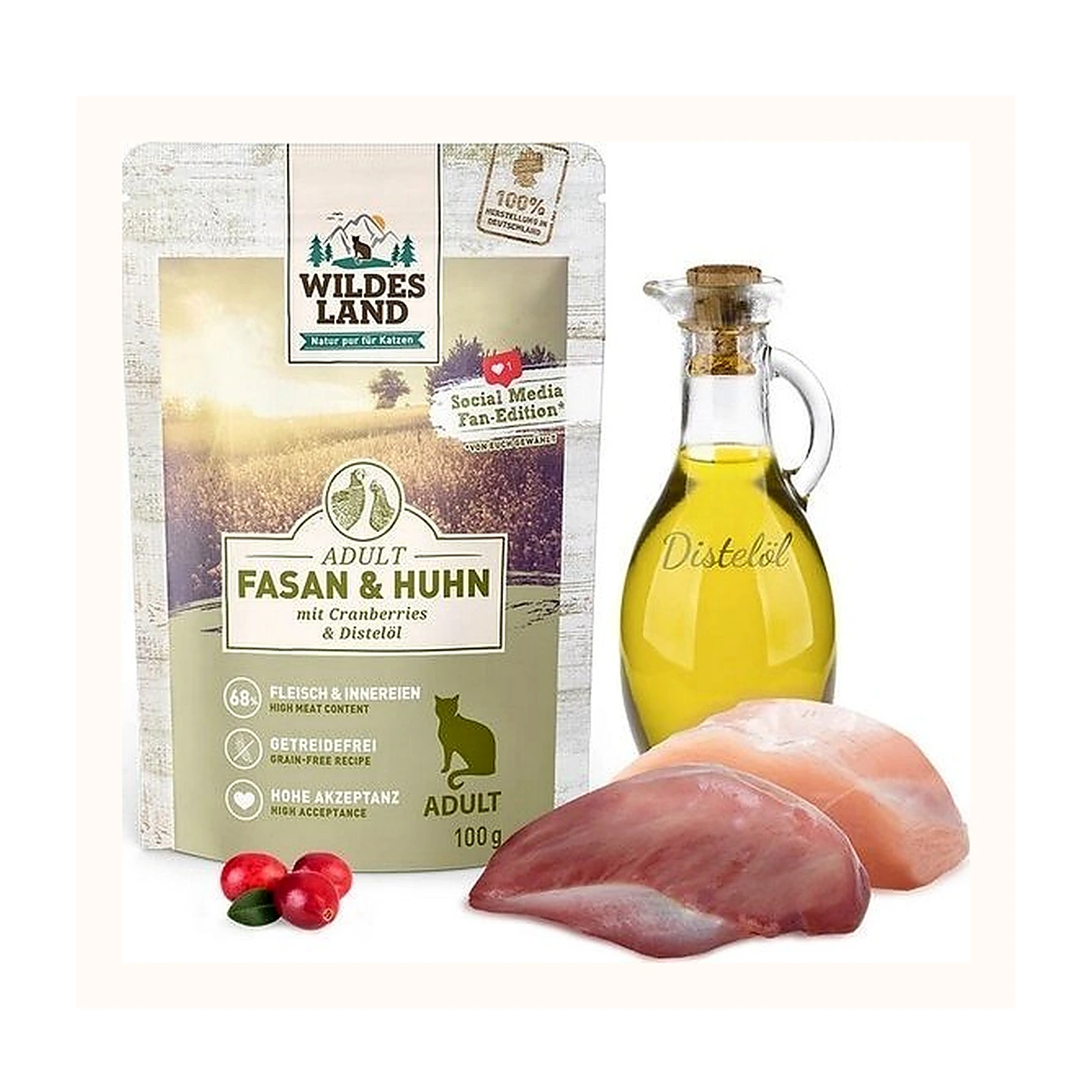 WILDES LAND CAT Classic Fasan Huhn; bażant i kurczak z żurawiną (100g)