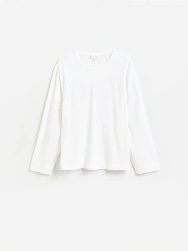 Reserved - Bawełniany longsleeve oversize - biały