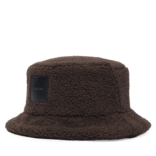 Kapelusz Calvin Klein All-Over Sherpa W/ Patch Bucket LV04F5097G Brązowy ciemny