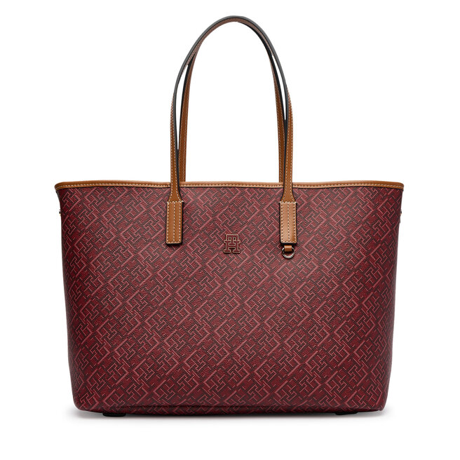 Torebka Tommy Hilfiger Th Monoplay Tote Le AW0AW17416 Czerwony ciemny