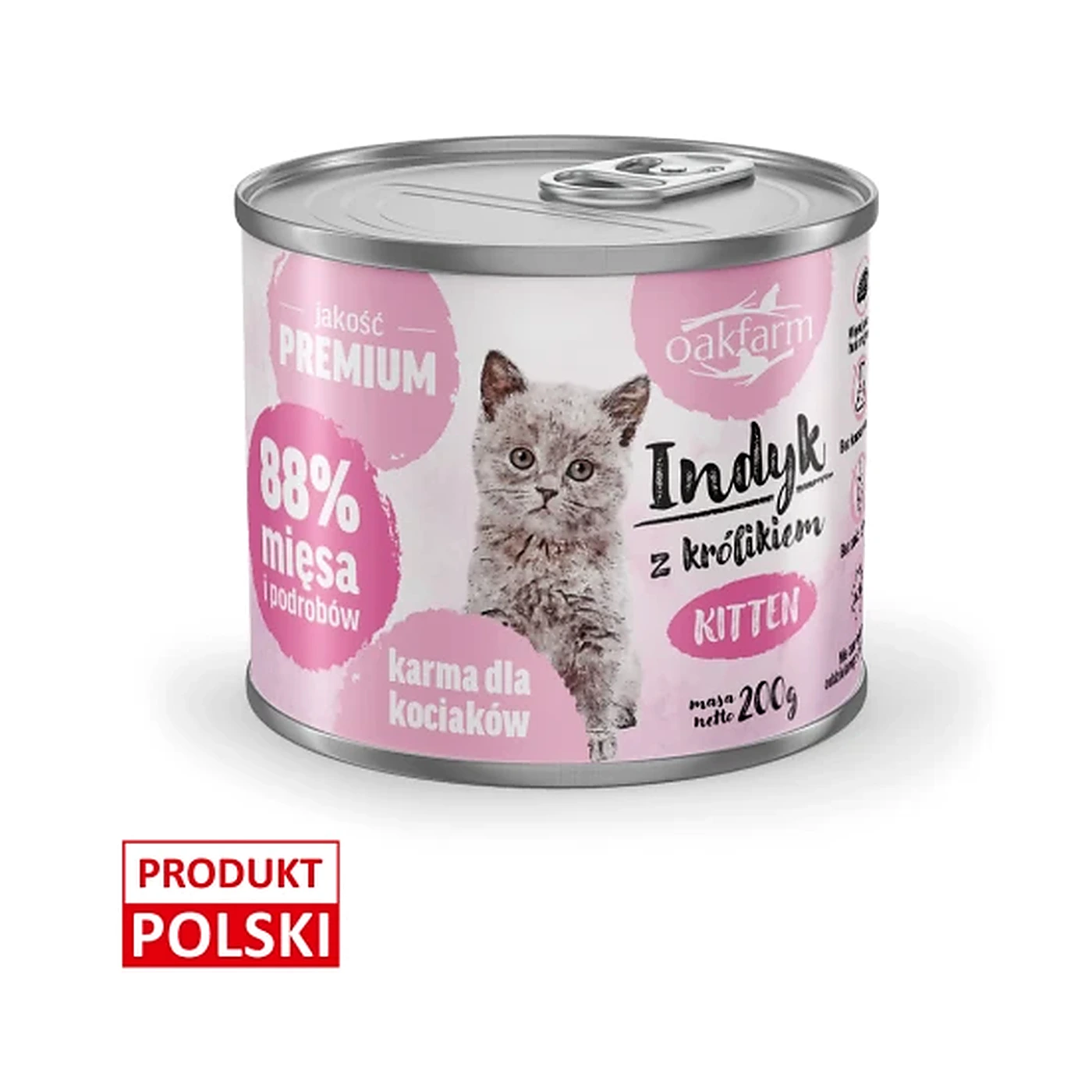 OAKFARM Indyk z królikiem; Kitten, Karma Mokra dla Kociaka 200g