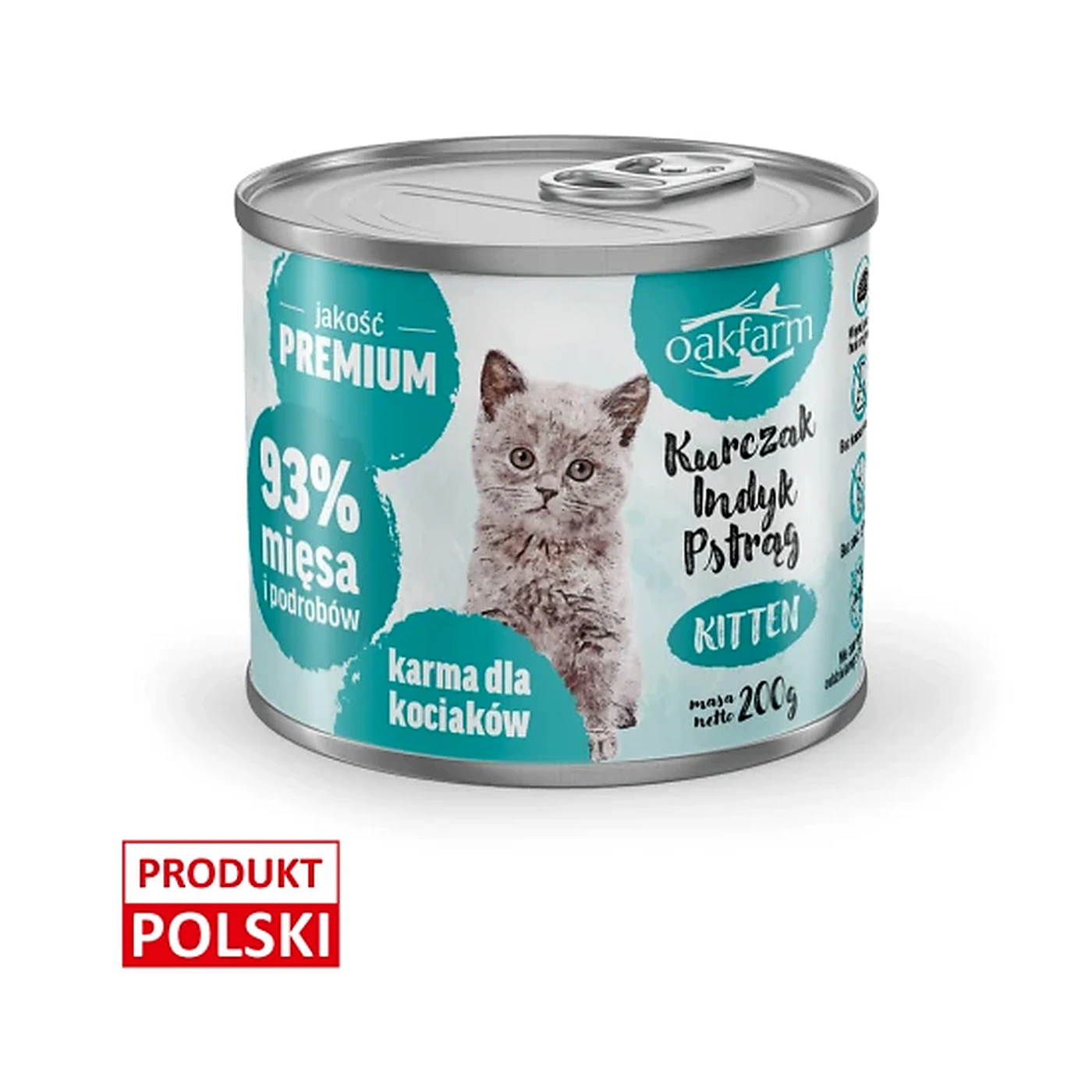 OAKFARM Kurczak Indyk Pstrąg; Kitten, Karma Mokra dla Kociaka 200g