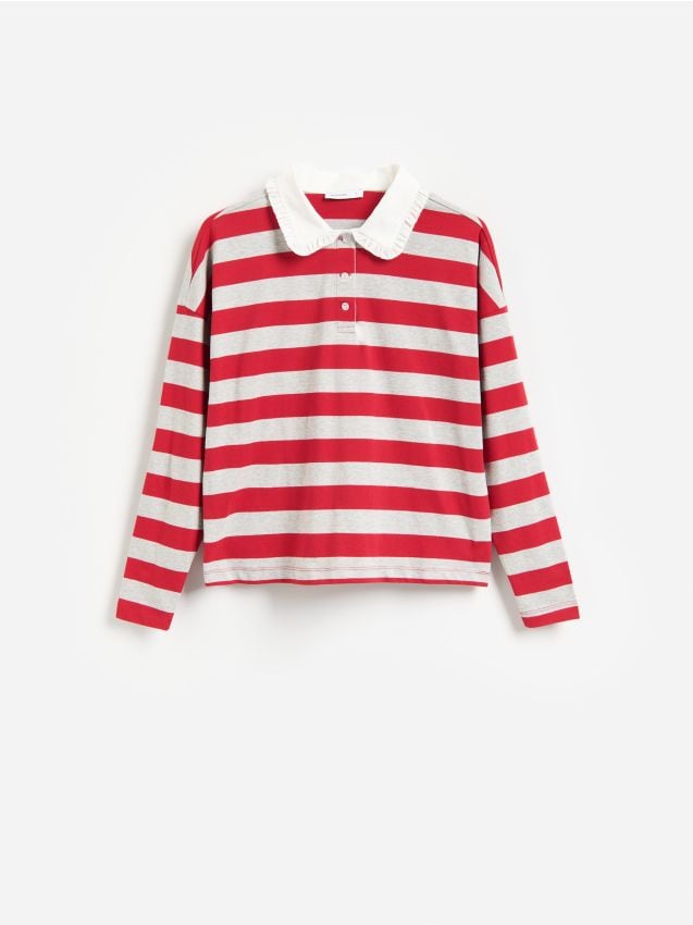 Reserved - Bawełniany longsleeve z kołnierzem - wielobarwny