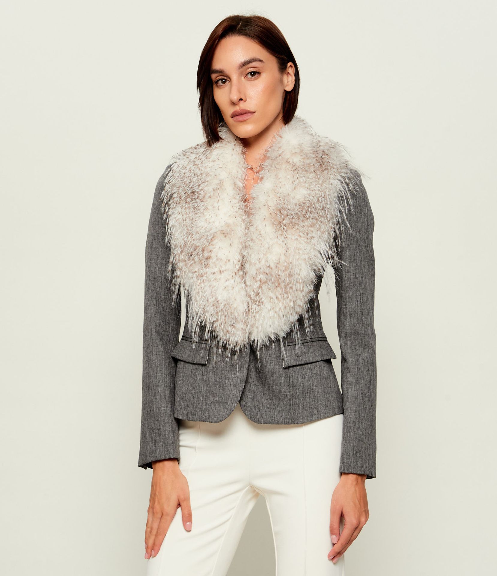 Elisabetta Franchi Wełniana marynarka 2w1 Slim Fit shearling