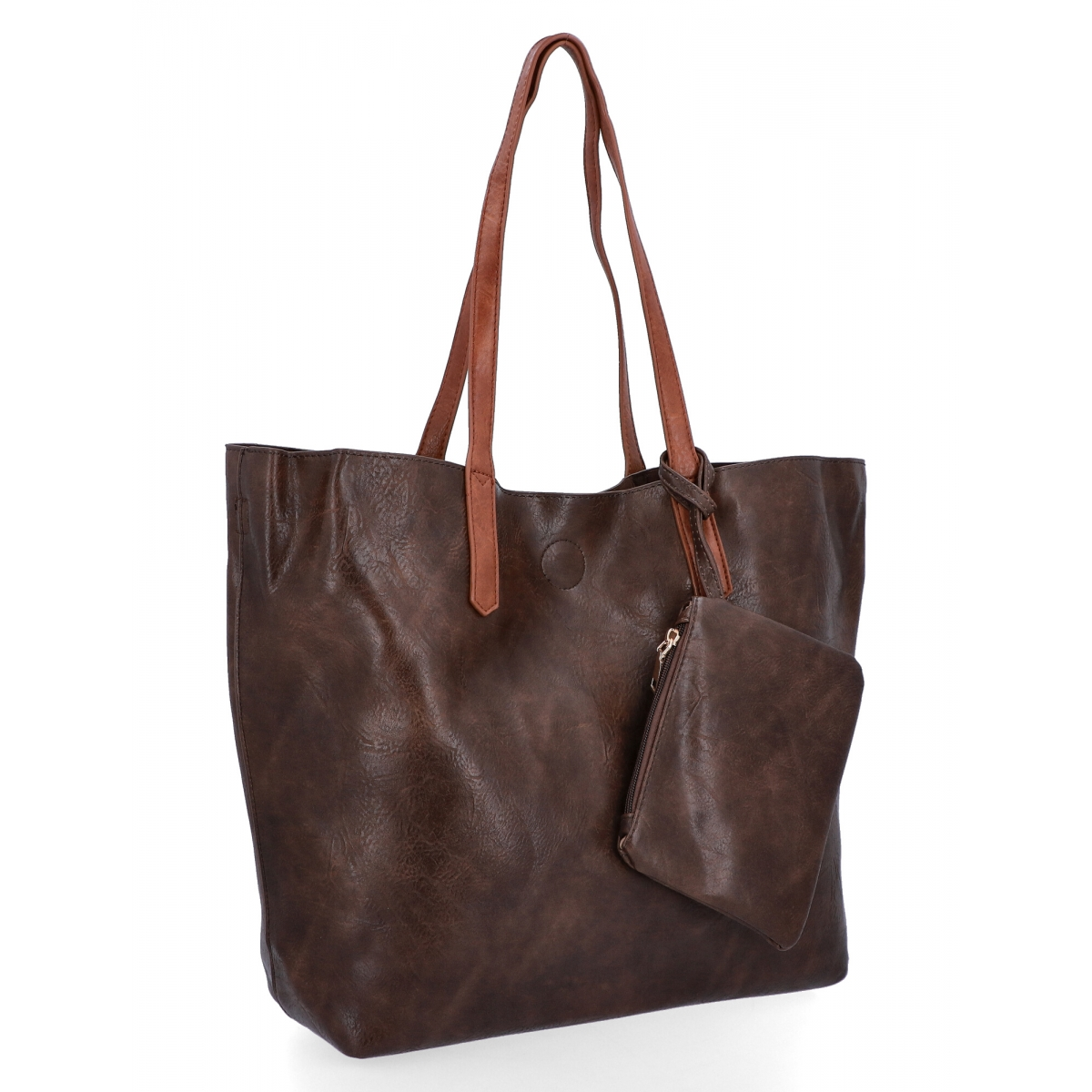 Torebka Damska Shopper Bag XXL z Kosmetyczką firmy Herisson H8805 Czekoladowa