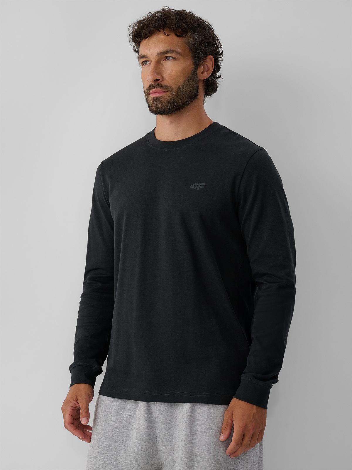 4F Longsleeve regular gładki męski - szary XL