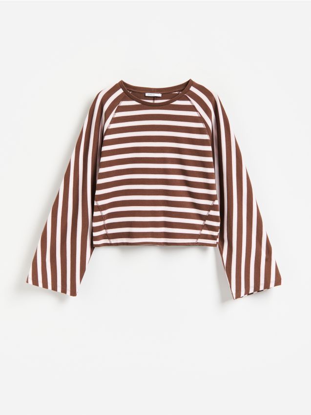 Reserved - Bawełniany longsleeve w paski - różowy