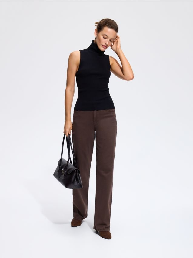 Reserved - Jeansy straight comfort - brązowy