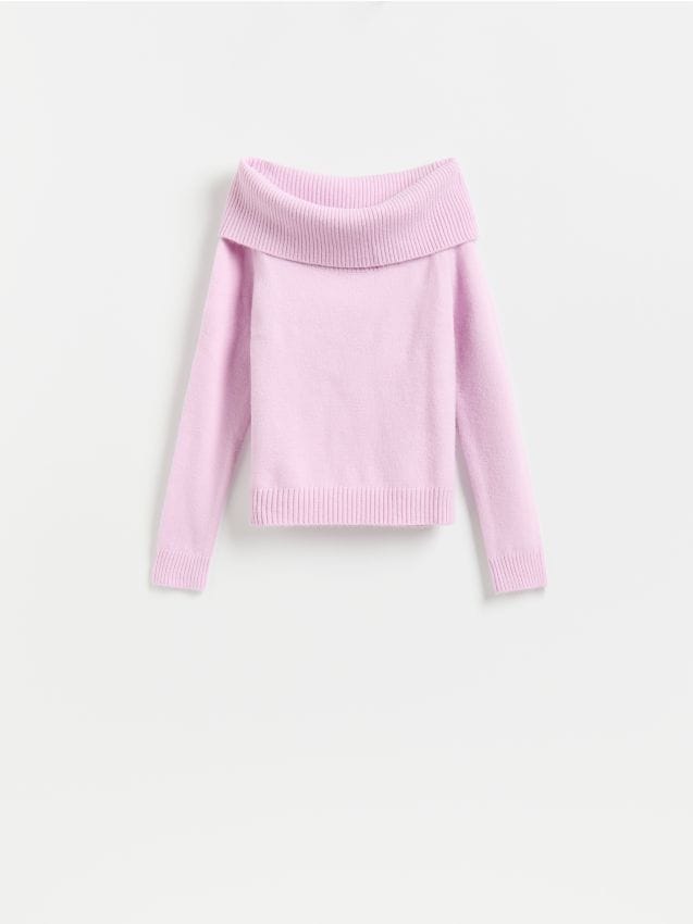 Reserved - Sweter z wykładanym golfem - różowy