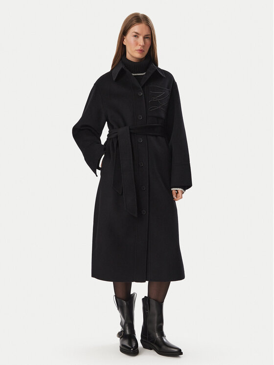 KARL LAGERFELD Płaszcz wełniany B4W15013 Czarny Regular Fit