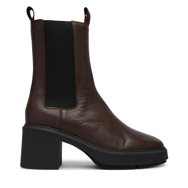 Botki Calvin Klein Block Heel Chelsea Boot Lth HW0HW03694 Brązowy ciemny