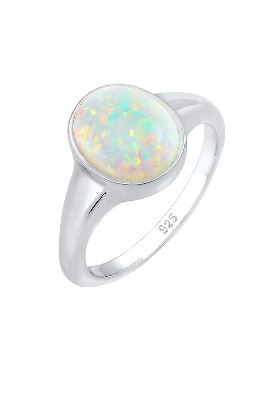 Elli Damski sygnet Trend z syntetycznym opalem w pozłacanym srebrze 925 Sterling Silver Pierścionki 1 ct