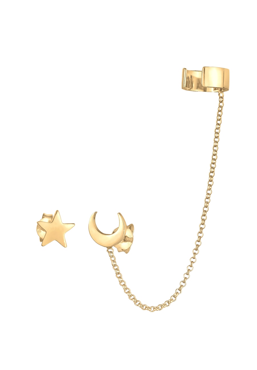 Elli Damska nausznica wkrętka Astro Gwiazdy Półksiężyc w srebrze 925 Sterling Silver Kolczyki 1 ct Damski