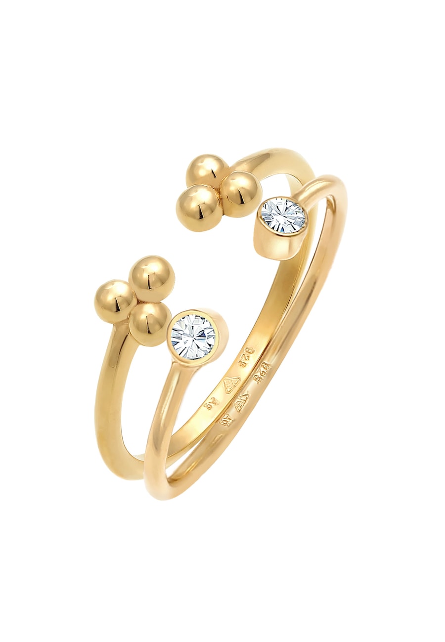 Elli Damski zestaw kule otwarty Ball Design z kryształami w srebrze próby 925 sterling silver Pierścionki 1 ct