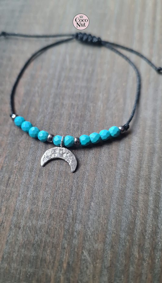 LUNULA - turkus i srebro 925, bransoletka księżyc