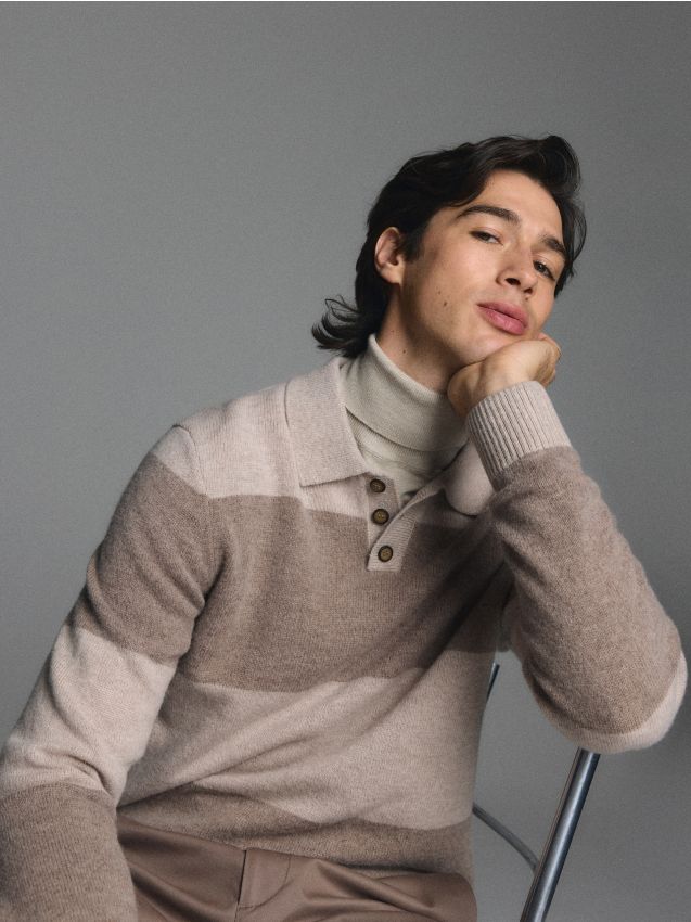 Reserved - Sweter polo z wełną - beżowy