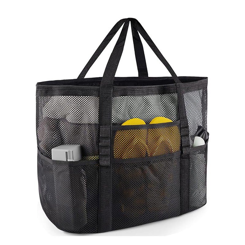 Damska torba plażowa 43*20*39 cm, rozmiar rodzinny, czarna, siatkowa torba plażowa na zakupy, na plażę, w podróż, na zakupy, piknik i na co dzień