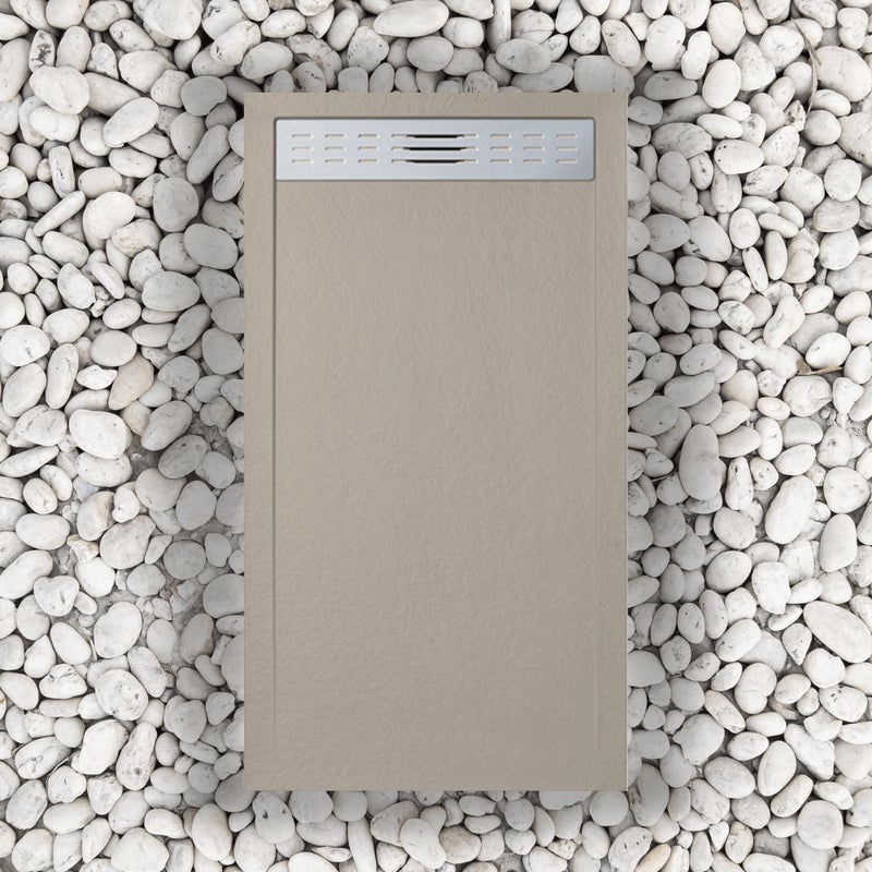 Brodzik 80x170 cm z kratką boczną Vulcano Line Slim Moka RAL 1019 z żywicy syntetycznej i proszku marmurowego z wolnym odpływem - FRASCIO