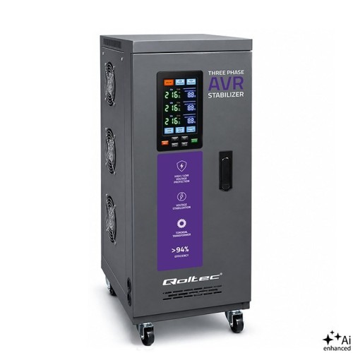 Qoltec Trójfazowy stabilizator napięcia AVR MULTIPROTECTION10kVA Dokładność ± 3% Serwomotor 3F LCD Expert Line 51906
