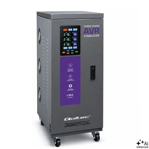 Qoltec Trójfazowy stabilizator napięcia AVR MULTIPROTECTION15kVA Dokładność ± 3% Serwomotor 3F LCD Expert Line 51907