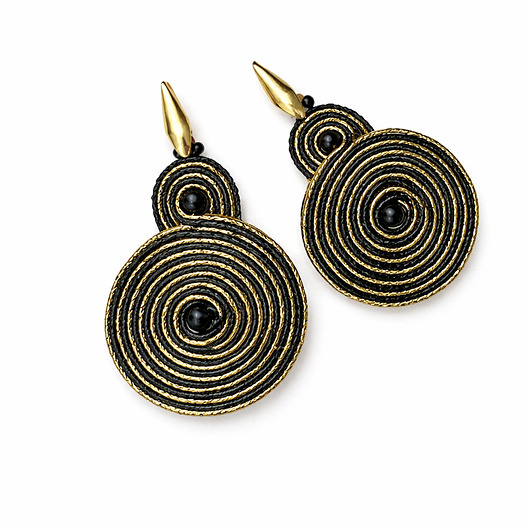 Czarno- złote spirale kolczyki soutache