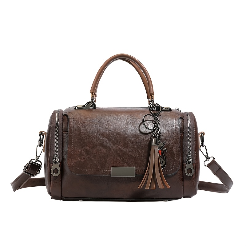 TEMU Damska Torba na Ramię, Torebka Vintage Boston, Torba Crossbody i Torba z Uchwytem na Górę, Damska Mała Torebka z Frędzlami, Torebka z Wieloma