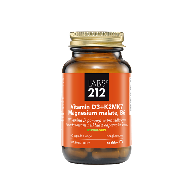 Labs212 Vitamin D3 + K2 MK7 + Magnesium malate + B6, 60 kapsułek